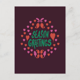 Cartão Postal Saudações da temporada em letra verde com corações