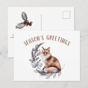 Cartão Postal Saudações da temporada Red Fox Christmas Greenery