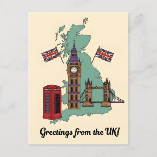 Cartão Postal Saudações da UK British Landmarks Travel