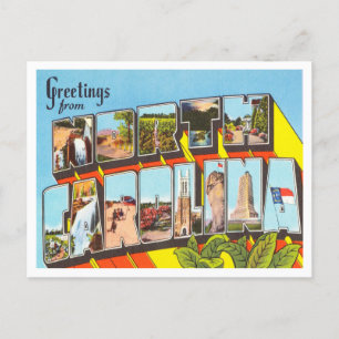 Cartão Postal Saudações da Viagens vintage da Carolina do Nort