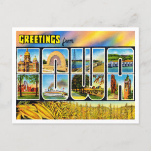 Cartão Postal Saudações da Viagens vintage de Iowa