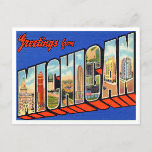 Cartão Postal Saudações da Viagens vintage de Michigan