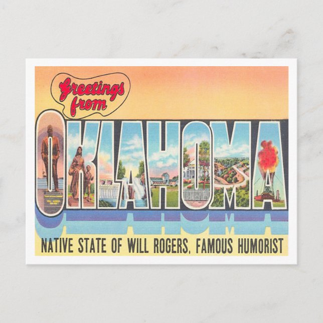 Cartão Postal Saudações da Viagens vintage de Oklahoma (Frente)