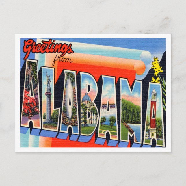 Cartão Postal Saudações da Viagens vintage do Alabama (Frente)