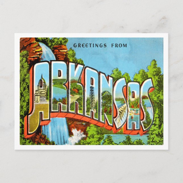 Cartão Postal Saudações da Viagens vintage do Arkansas (Frente)