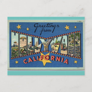Cartão Postal Saudações da viagens vintage Hollywood Californi