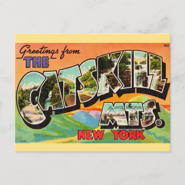 Cartão Postal Saudações das Montanhas Catskill Vintage (Frente)