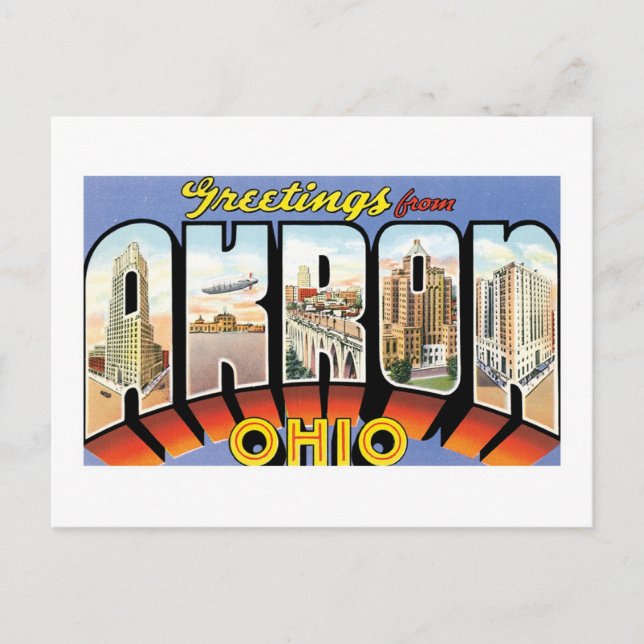 Cartão Postal Saudações de Akron, Ohio (Frente)
