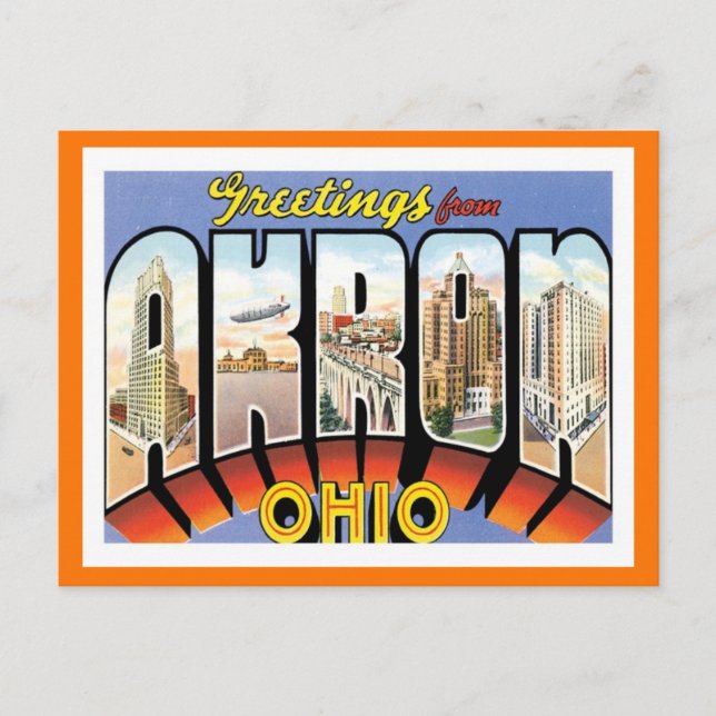 Cartão Postal Saudações De Akron Ohio City (Frente)