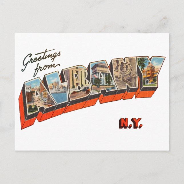 Cartão Postal Saudações de Albany Nova York (Frente)