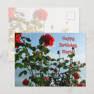 Cartão Postal Saudações de aniversário com foto de rosas vermelh