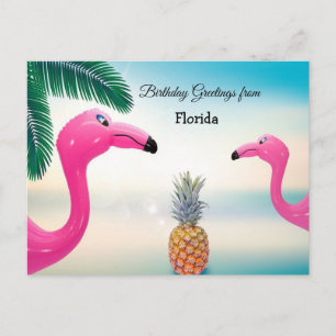 Cartão Postal Saudações de Aniversário da Flórida, Flamingos Ros