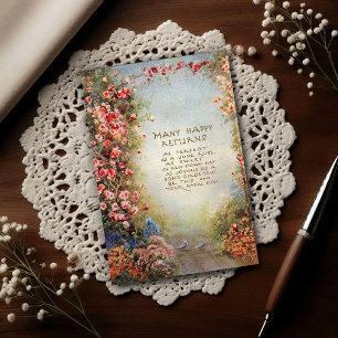 Cartão Postal Saudações de Aniversário Florais Vintage de 1917