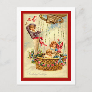 Cartão Postal Saudações de Aniversário Vintage Patriótico