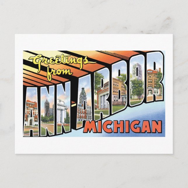 Cartão Postal Saudações de Ann Arbor, Michigan (Frente)