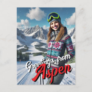 Cartão Postal Saudações de Aspen Female Skier