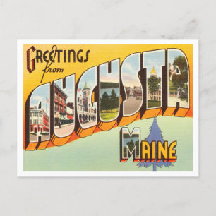 Cartão Postal Saudações de Augusta, Maine Viagens vintage