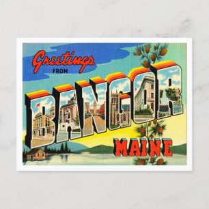 Cartão Postal Saudações de Bangor, Maine Viagem Antiga