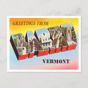 Cartão Postal Saudações de Barre, Viagens vintage de Vermont