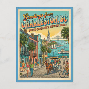 Cartão Postal Saudações de Charleston SC Inspirado no Retro