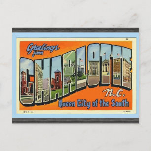 Cartão Postal Saudações De Charlotte N.C. Vintage
