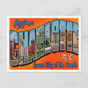 Cartão Postal Saudações de Charlotte, Viagem da Carolina do Nort
