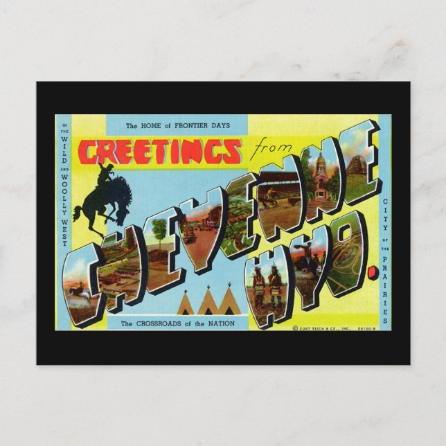 Cartão Postal Saudações de Cheyenne Wyoming (Frente)