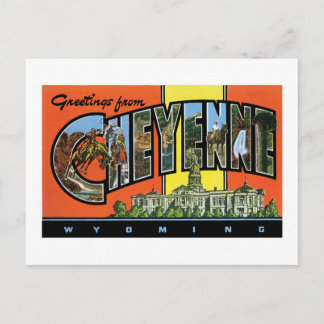 Cartão Postal Saudações de Cheyenne, Wyoming! Placa Postada Vint