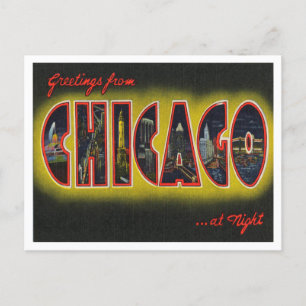 Cartão Postal Saudações de Chicago à noite, Illinois