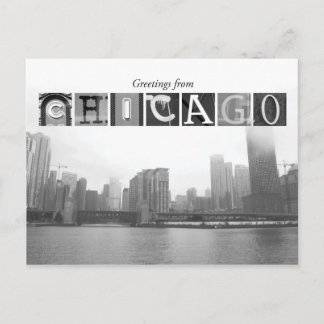 Cartão Postal Saudações de Chicago Black and White Skyline