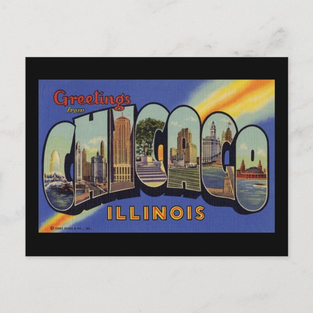 Cartão Postal Saudações de Chicago Illinois (Frente)