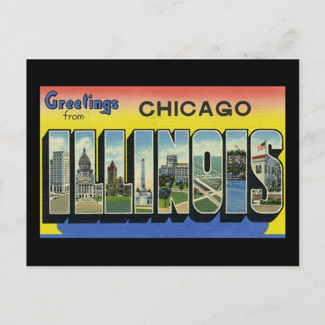 Cartão Postal Saudações de Chicago Illinois (Frente)