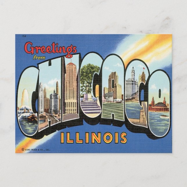 Cartão Postal Saudações de Chicago Illinois (Frente)