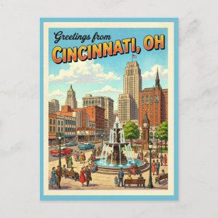 Cartão Postal Saudações de Cincinnati Ohio Fountain Square