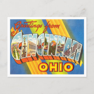 Cartão Postal Saudações de Cincinnati, Viagens vintage de Ohio