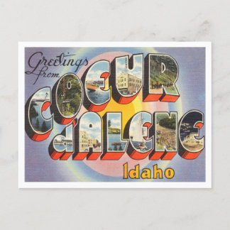 Cartão Postal Saudações de Coeur d'Alene, Viagens vintage de Ida