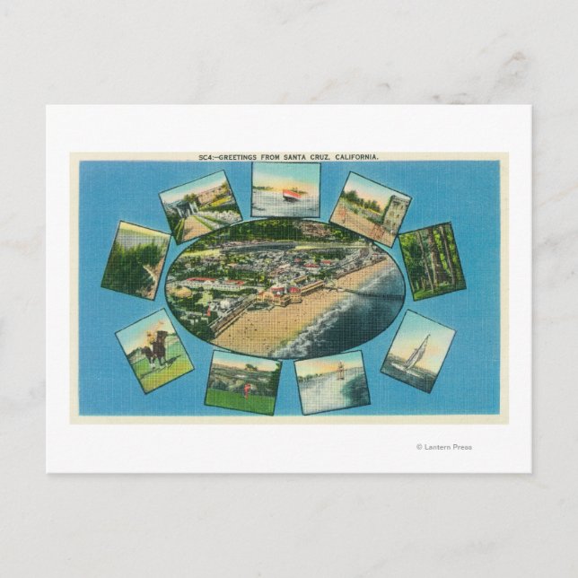 Cartão Postal Saudações de com Vistas Cênicas Santa Cruz, CA (Frente)