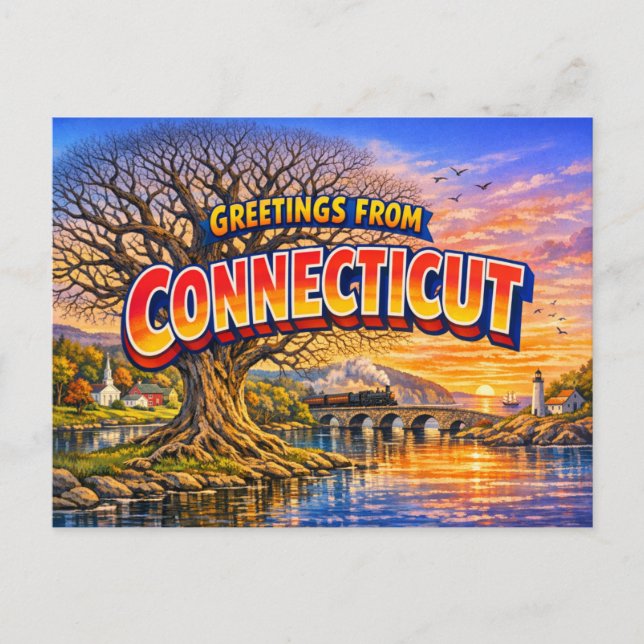 Cartão Postal Saudações de Connecticut  (Frente)