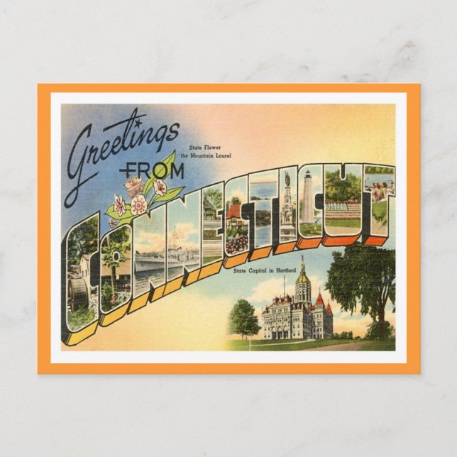 Cartão Postal Saudações De Connecticut (Frente)