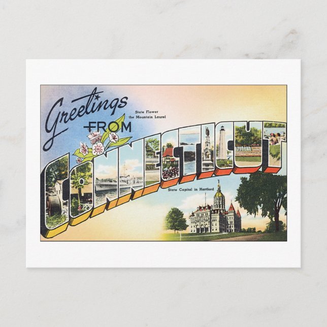 Cartão Postal Saudações de Connecticut (Frente)