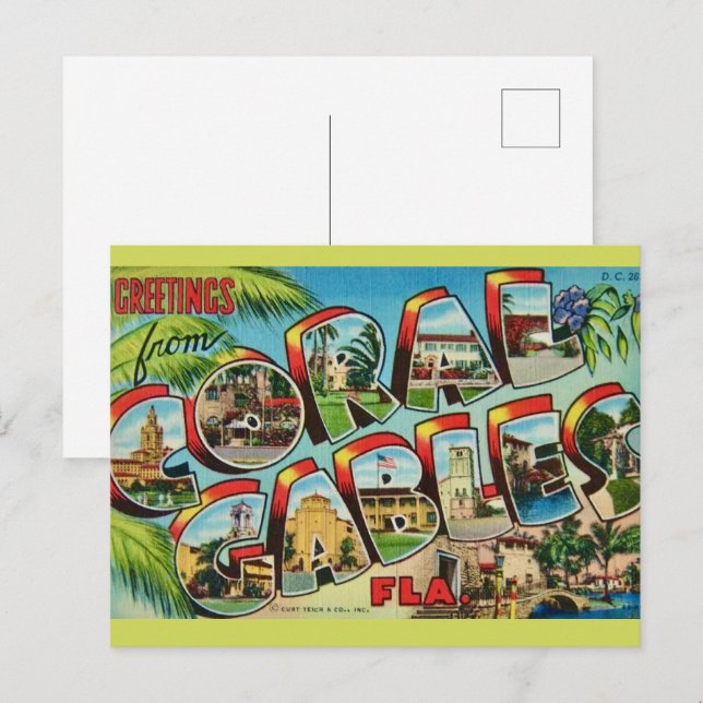 Cartão Postal Saudações de Coral Gables Flórida (Frente/Verso)