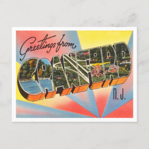 Cartão Postal Saudações de Cranford, Nova Jersey Viagens vintage