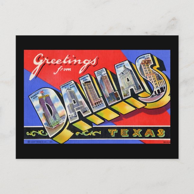 Cartão Postal Saudações de Dallas Texas (Frente)