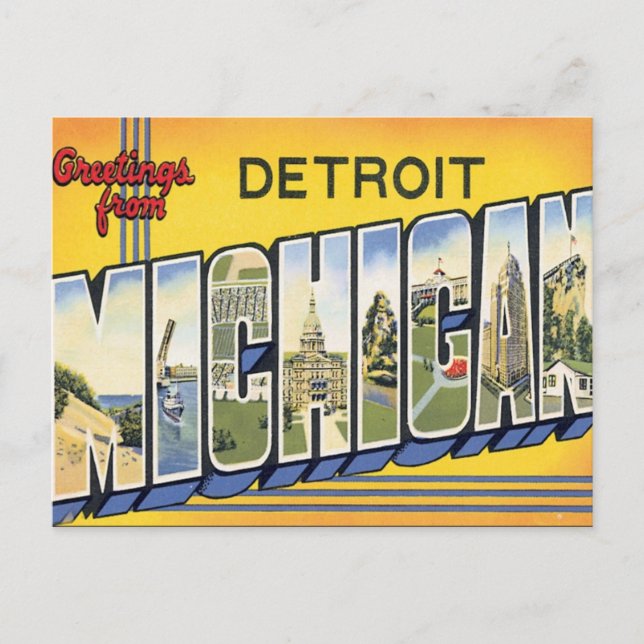 Cartão Postal Saudações De Detroit Michigan (Frente)