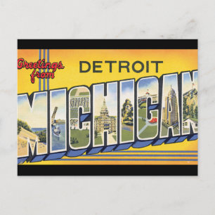 Cartão Postal Saudações de Detroit Michigan_Viagens vintage