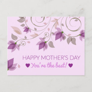 Cartão Postal Saudações de Dia de as mães Floral Purple