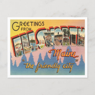 Cartão Postal Saudações de Ellsworth, Maine Viagens vintage