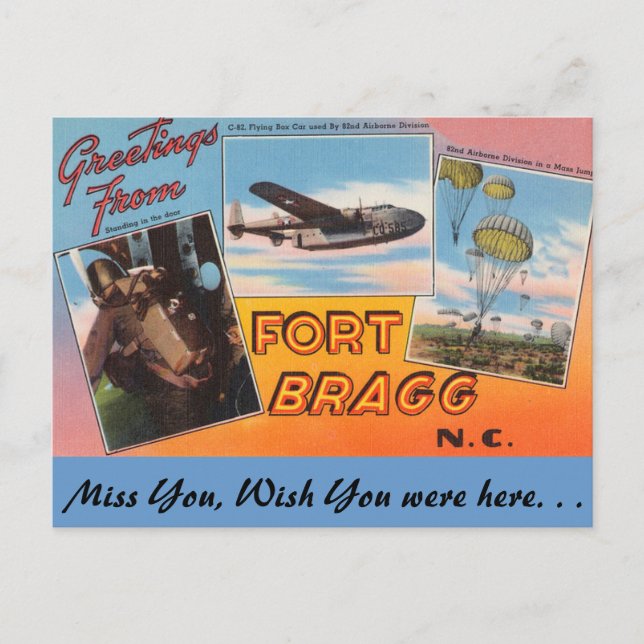 Cartão Postal Saudações de Fort Bragg (Frente)