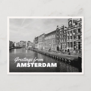 Cartão Postal Saudações de Foto Preto e Branco do Canal de Amste