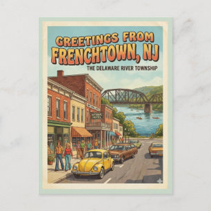 Cartão Postal Saudações de Frenchtown NJ Retro